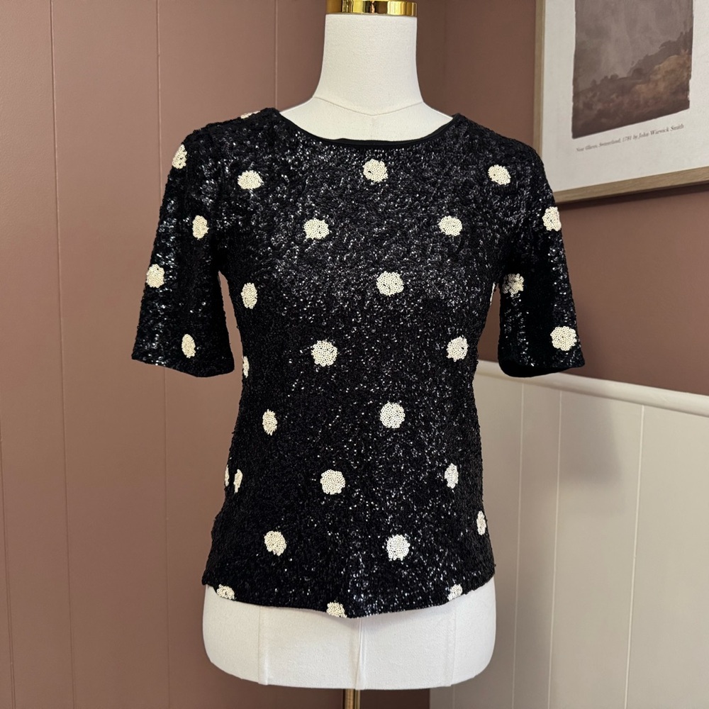 J. Crew Polka Dot Sequin Short Sleeve Top